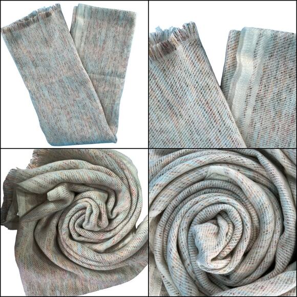 Gap Fringed Raw Edge Holiday Cozy Scarf in Ivory Frost Evening Wrap Shawl - Picture 6 of 14